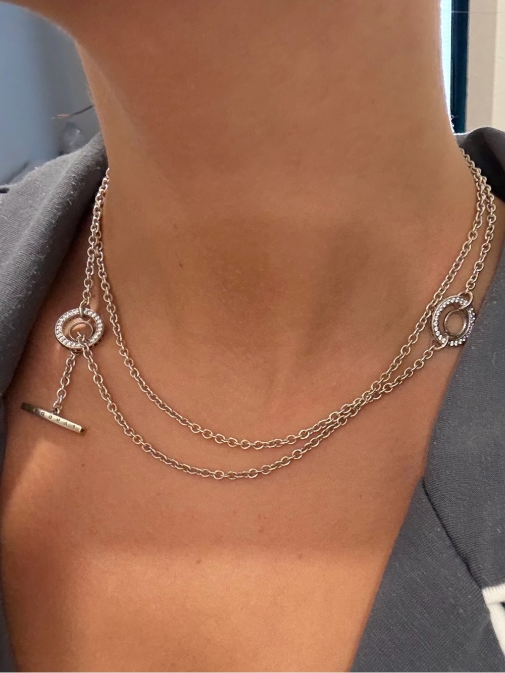 Authentic Pandora Pavé Circle Logo T-bar Heart Necklace 925 Silver